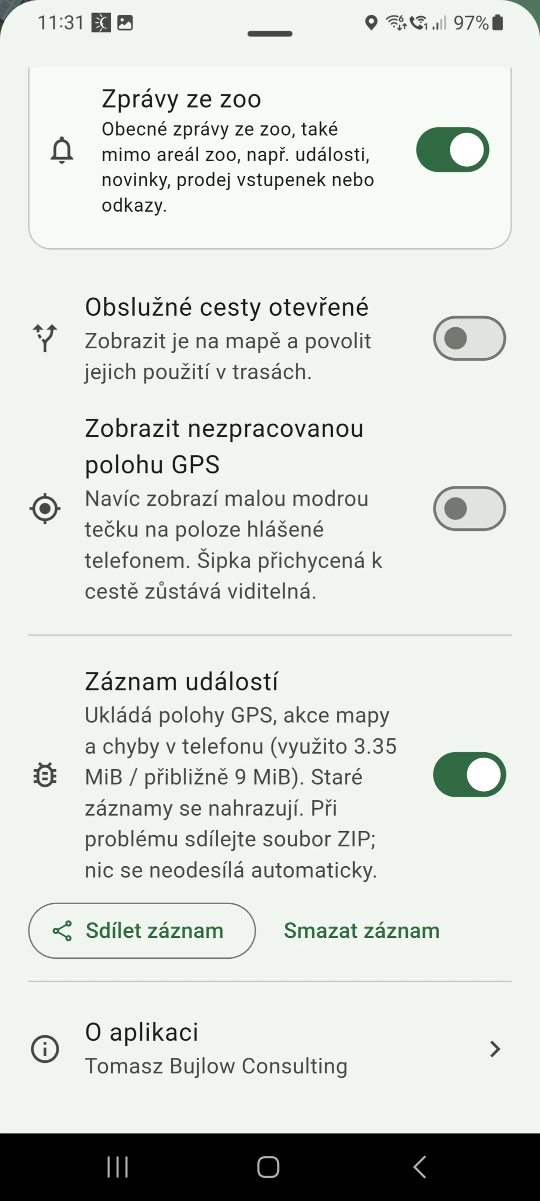Mapa a diagnostická nastavení