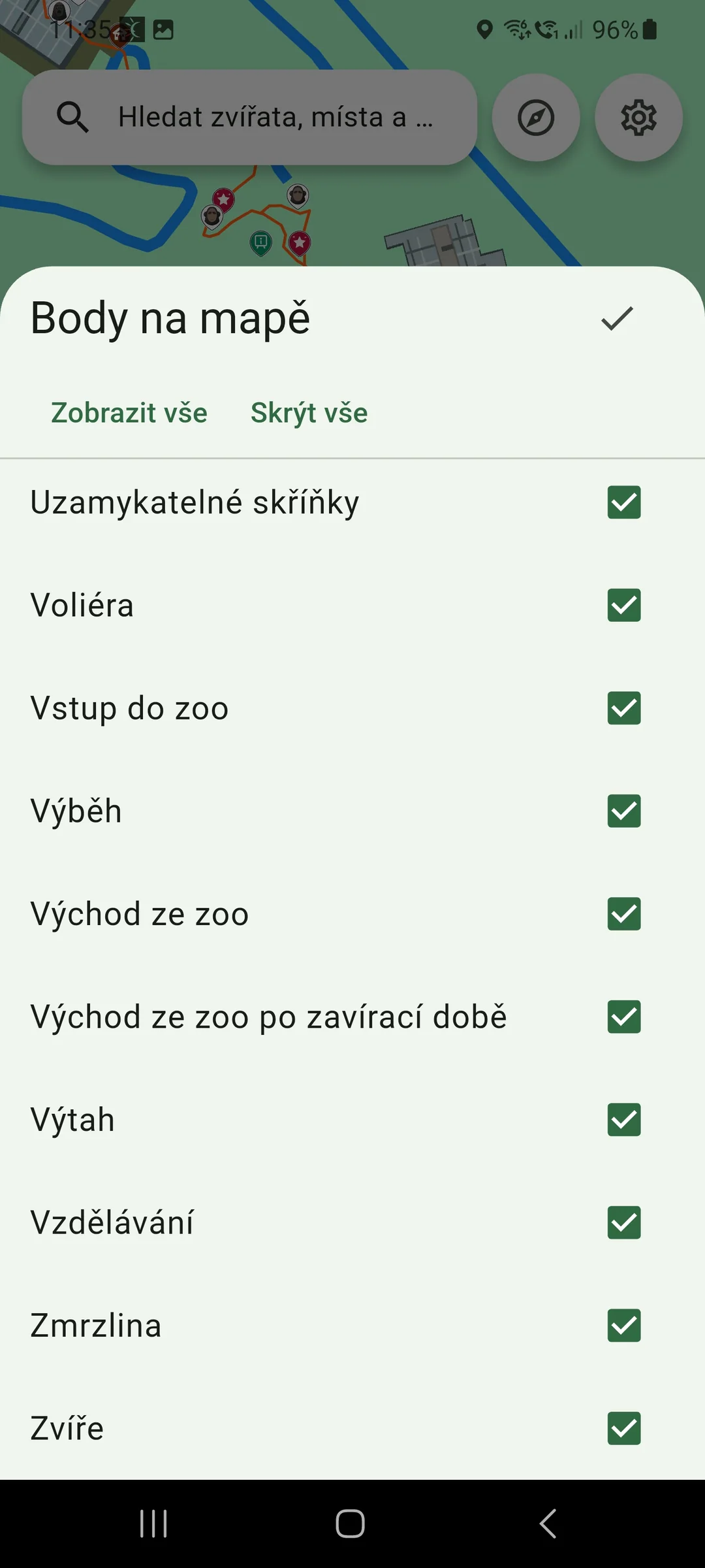 Viditelnost bodů na mapě