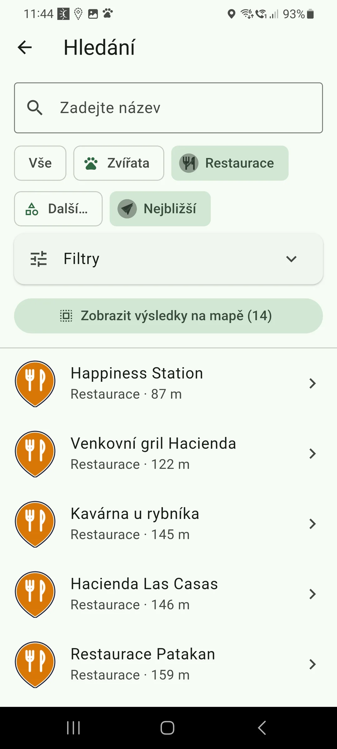 Nejbližší restaurace